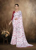 Art Silk Printed Saree for Women, White 