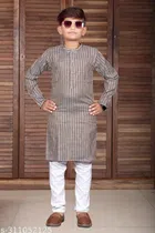 Art Silk Kurta Sets for Boys (3-4 Years, Grey & White)