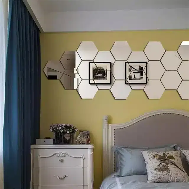 Acrylic Hexagon Shaped Wall Mirror Stickers (Silver, Pack of 24)