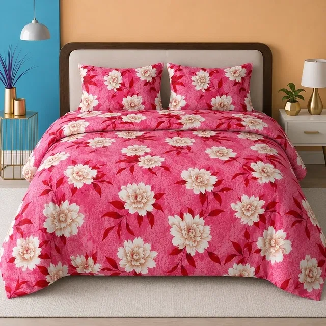 सिंपल होम फ्लोरल डबल बेडशीट पिंक 82x88inch