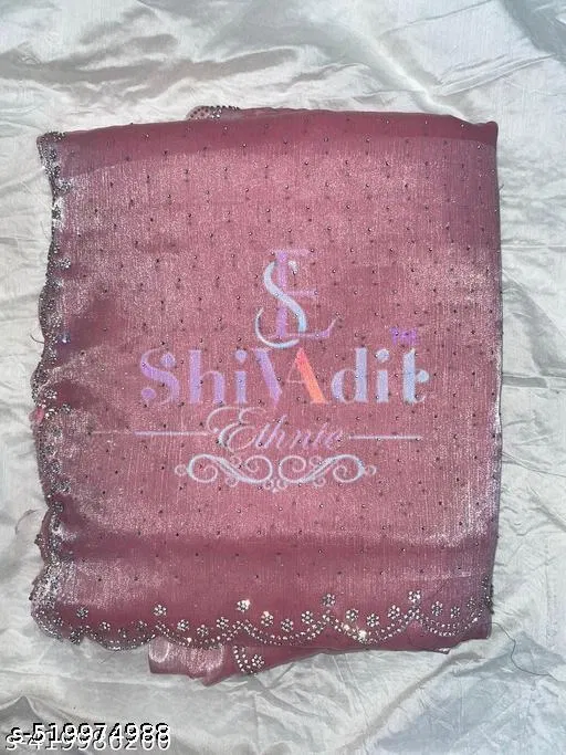 Organza Solid Saree For Women, Pink