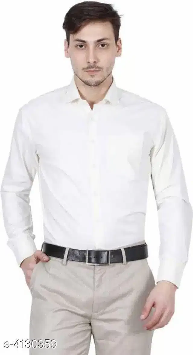 Cotton Blend Solid Full Sleeves Shirt for Men (White, M)