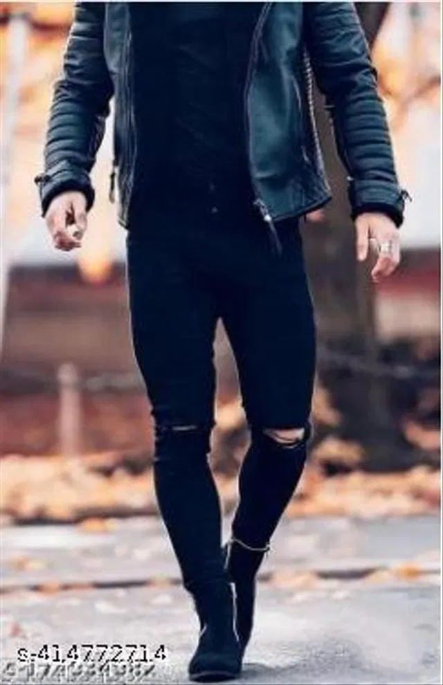 Denim Slim Fit Jeans for Men (Black, 32)