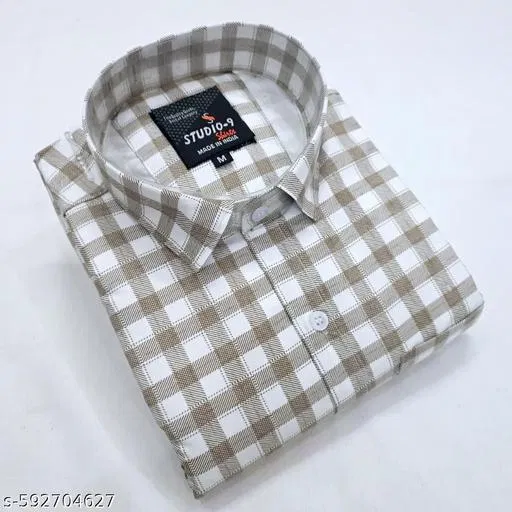 Cotton Blend Checked Shirt for Men, Cream (M) Pack of 1