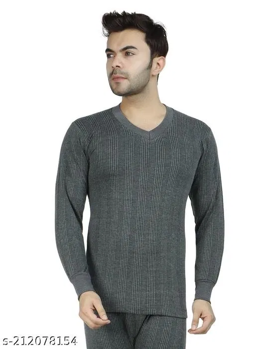 Cotton Thermal Topwear For Men, Grey (XL)