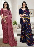Georgette Printed Saree for Women, Multicolor, Pack of 2 