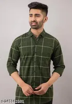 Cotton Blend Checked Shirt for Men, Green 