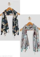 Poly Chiffon Printed Scarves for Women, Multicolor, Pack of 2