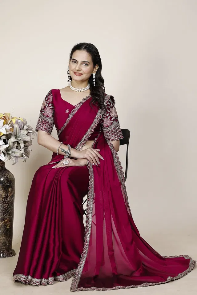 Chiffon Woven Design Saree for Women (Pink, 6.3 m)