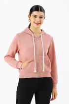 Women's Solid Zipper Long Sleeve Round Neck Hoodie 