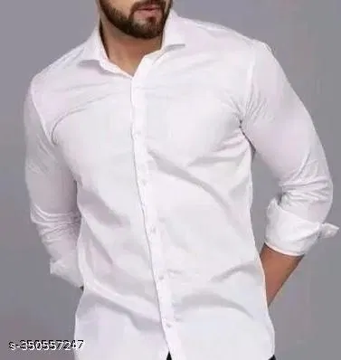 Poly Blend Solid Shirt for Men, White (M)