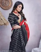 Art Silk Printed Saree for Women, Black 