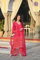 Silk Bandhani Kurti with Pant & Dupatta for Women 