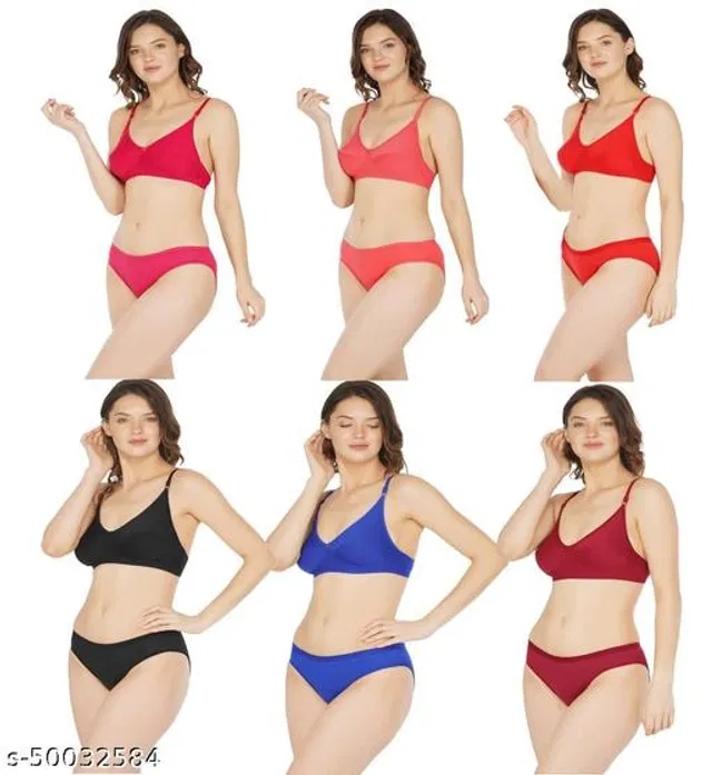 Cotton Blend Solid Lingerie Set for Women (Multicolor, 38A) (Pack of 6)