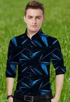 Lycra Printed Shirt For Men, Blue 