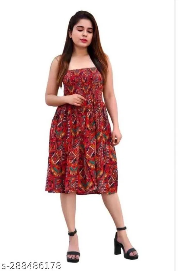 Polycotton Dress for Women (Red, XL)