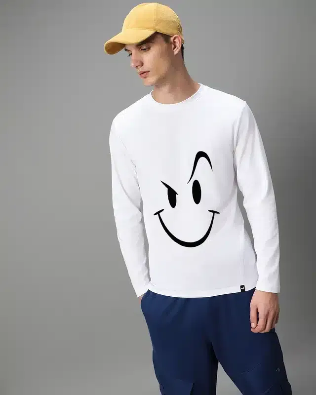 Full Sleeves Printed T-Shirt for Men (White, M)