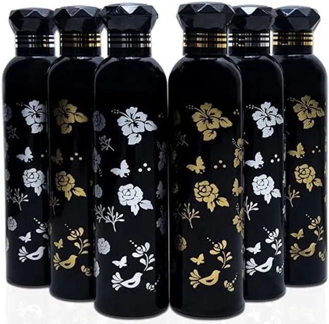 Rioz Plastic Water Bottles (1000 ml, Set of 6) (Black)
