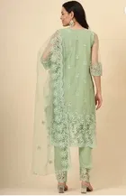 Net Solid Kurta Set with Dupatta for Women 