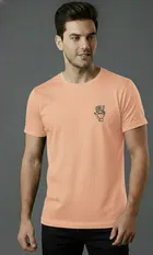 Cottont Blend  Printed T-shirt For Men, Peach 