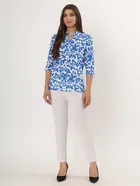 Womens Blue Floral Print Rayon Short Kurti 