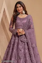 Net Embroidered Semi Stitched Lehenga Choli with Dupatta for Women 