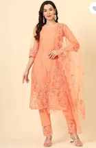 Net Solid Kurta Set with Dupatta for Women 