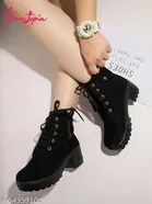 Shoetopia Solid Synthetic Platform Boots Black 