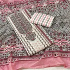 100% Cotton Print with Stone Unstitched Suit (Beige & Red, Free size)