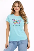 Cotton Blend Printed T-shirt for Men, Aqua Blue 