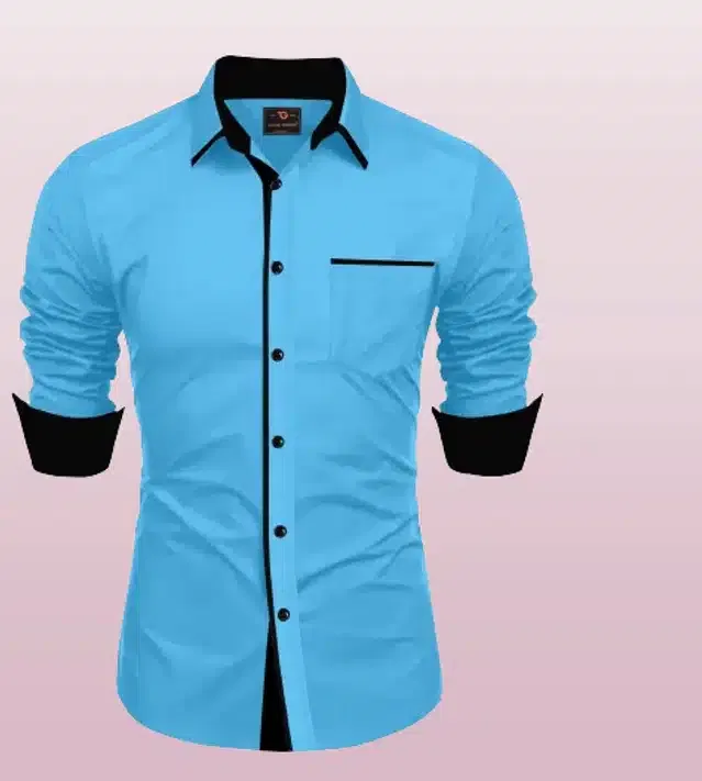 Full Sleeves Shirt for Men (Sky Blue, L)