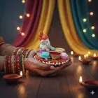 Metal Decoretive Pooja Thali, Multicolour Pack of 1
