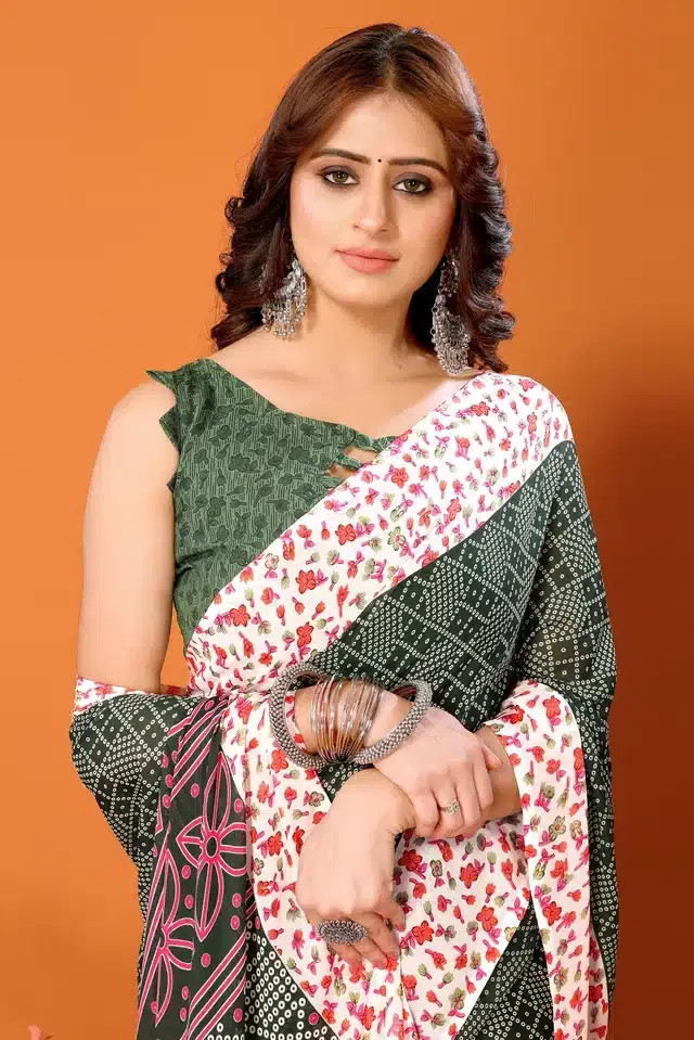 Georgette Printed Saree for Women (Grey, 6 m)