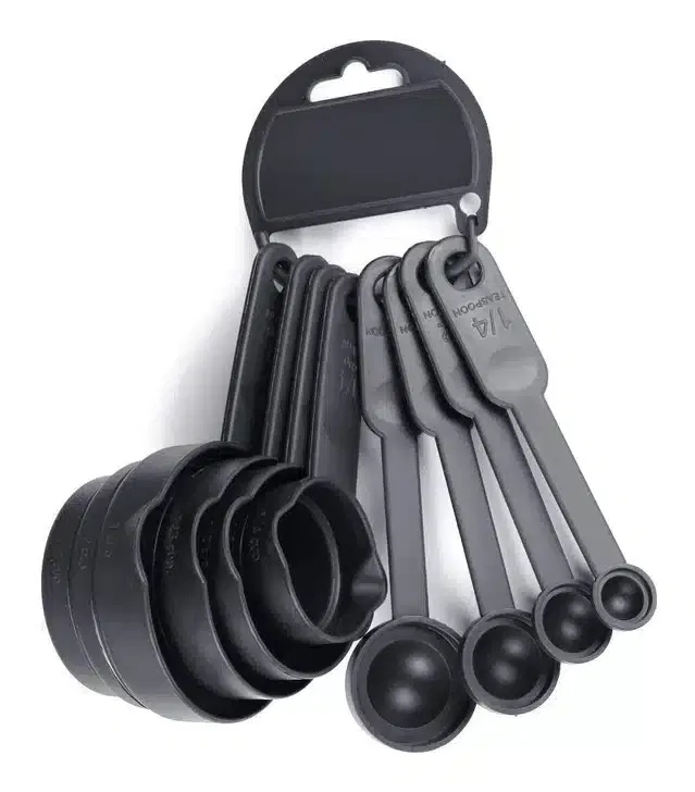 Plastic Measuring Spoon & Cup (Set of 8, Black)
