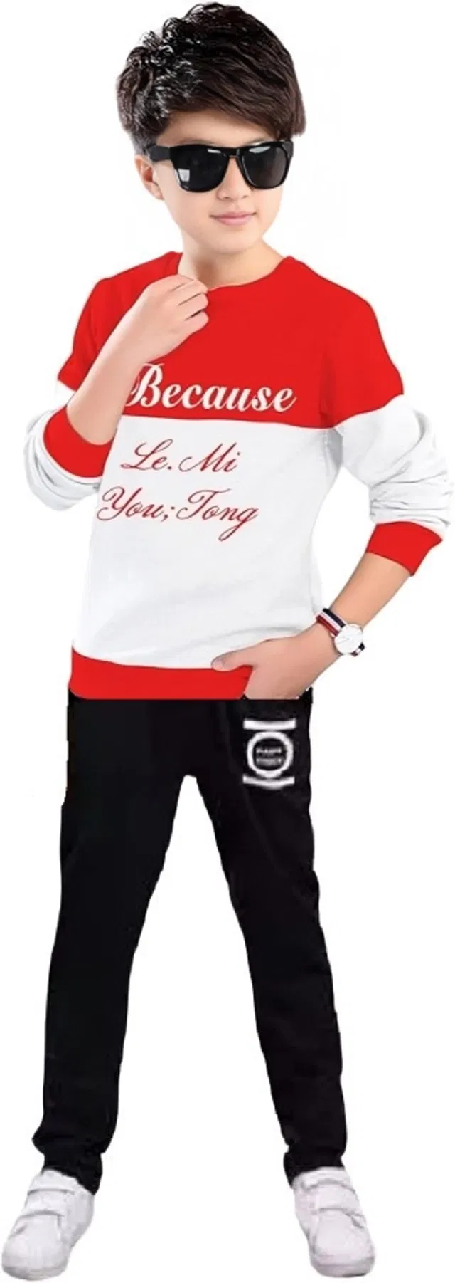 Cotton Blend Round Neck T-Shirts for Boys (Red & Black, 14-15 Years)