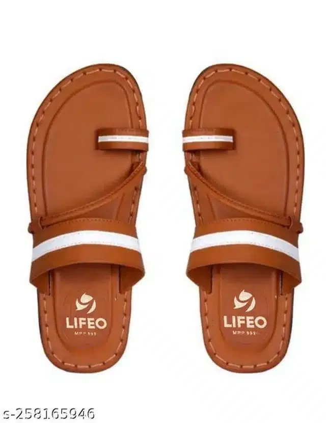 LifeO Flipflops for Men (Tan, 6)