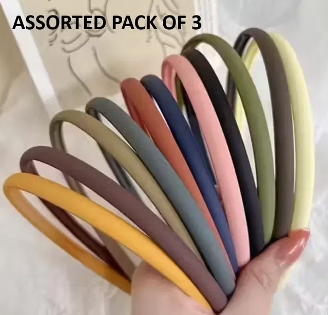 Plastic Matte Finish Hairbands for Women (Assorted, Pack of 3)