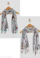 Printed Chiffon Scarves with Tassels for Women, Multicolor, Pack of 2