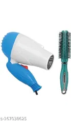 Plastic Hair Dryer, 100 W with Hair Roller Brush, Multicolor, Set of 2