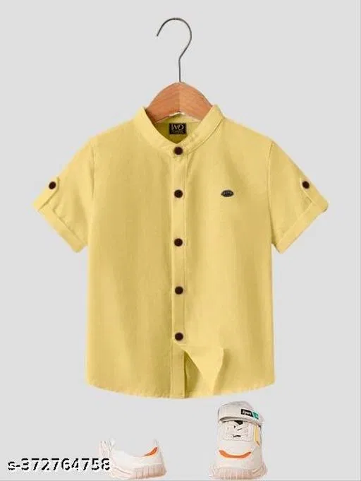 Solid Short Sleeve Shirt for Boys (Yellow, 2-3 Years)