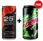 25th Hour Energy Drink 250 ml + Mountain Dew Can 300 ml (Free)