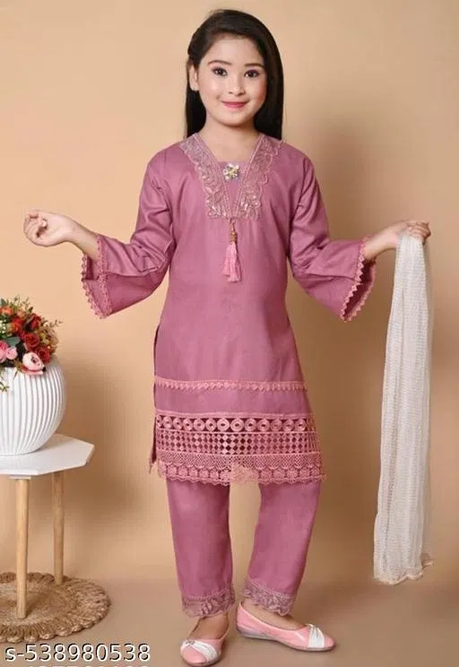 Solid Rayon Kurta Set for Girls (Dusty Pink, 18-24 Months)