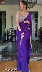 Georgette Solid Saree For Women, Purple