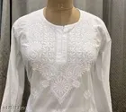 Cotton Chikankari Short Kurti for Women, White 