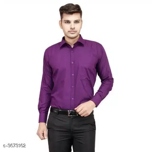 Cotton Blend Solid Full Sleeves Shirt for Men (Purple, XXL)
