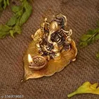 Metal Ganesh Idol Sitting On Leaf 
