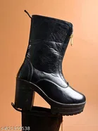 Solid Heeled Boots for Women Black 
