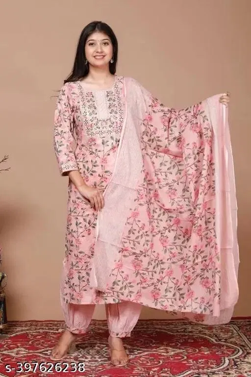 Kurta Set for Women (Pink, L)