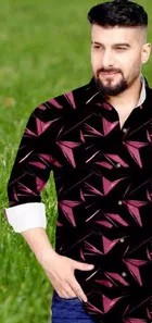 Lycra Printed Shirt For Men, Pink 
