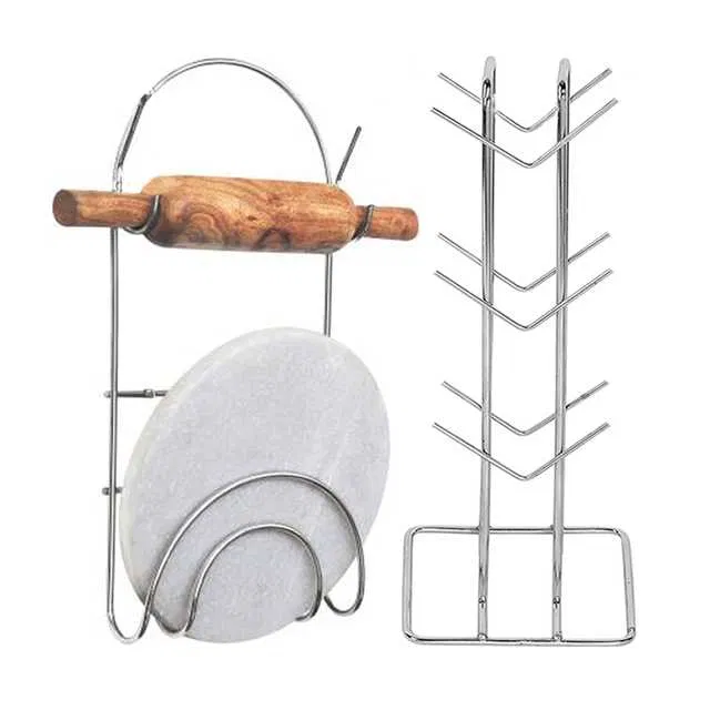 Stainless Steel Cup Stand & Chakla Belan Stand For Kitchen (Set of 2) (OC-005)